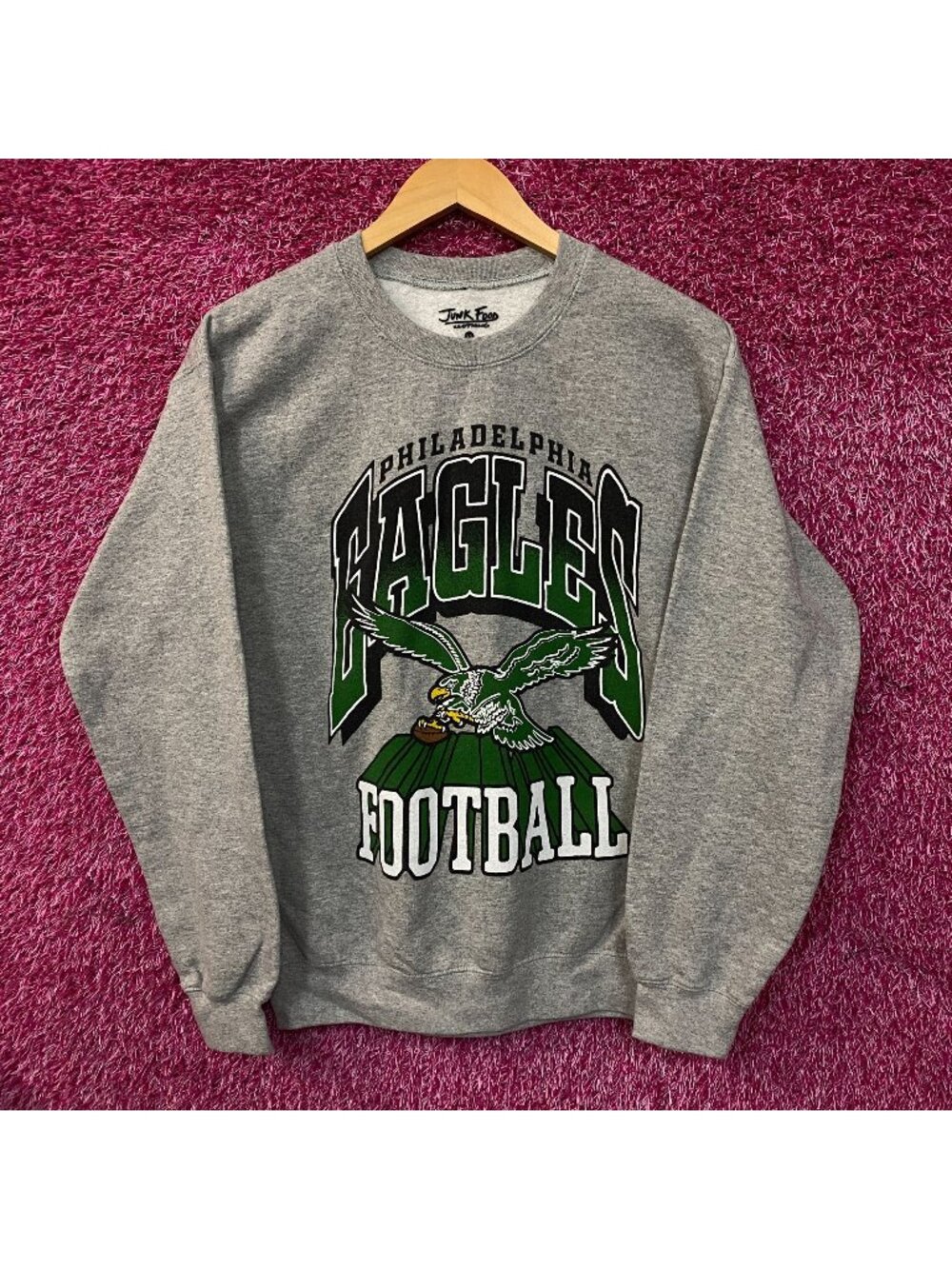 Junk Food Clothing Philadelphia Eagles Heathered Gray Crewneck Pullover Sweatshi